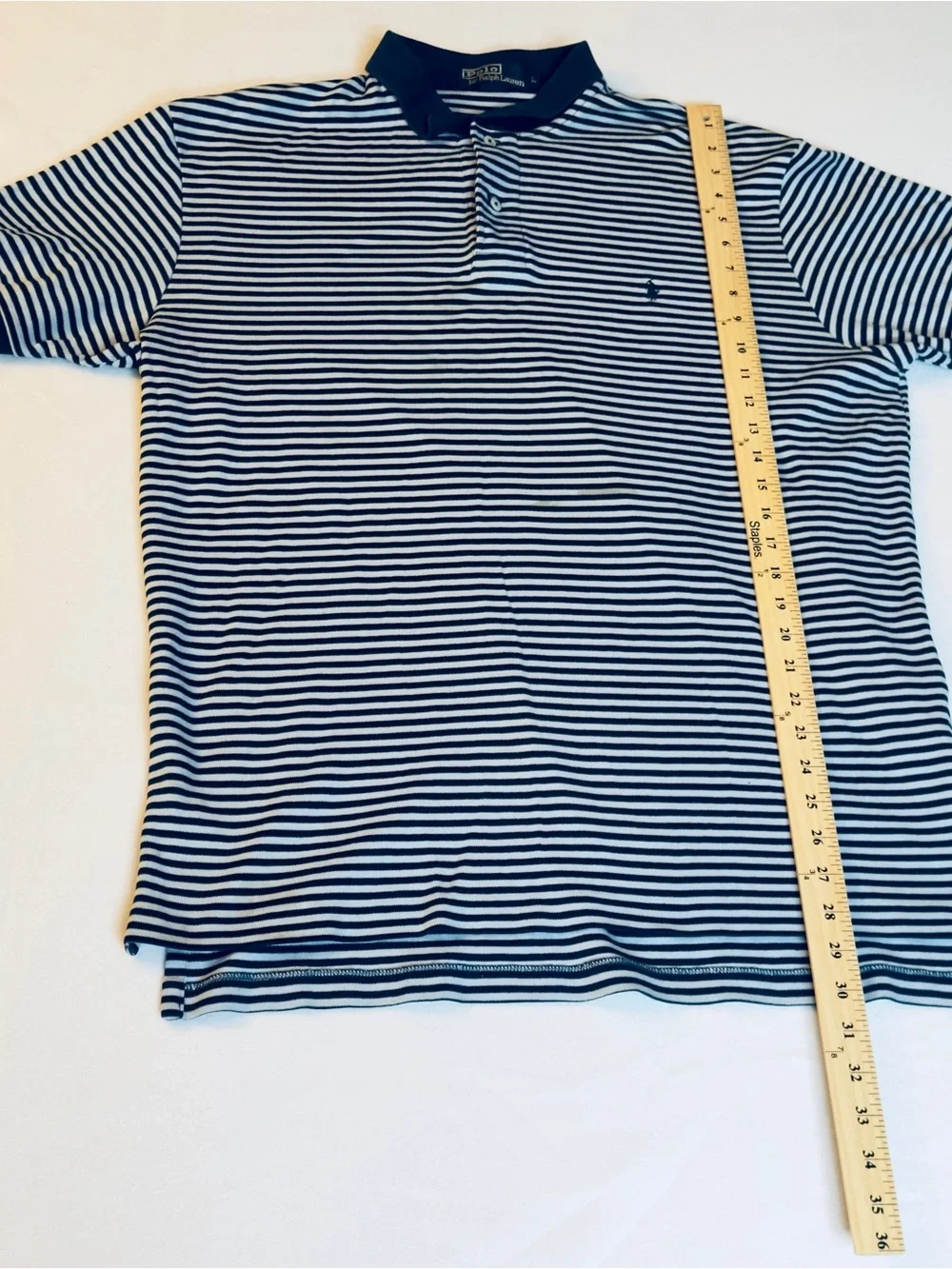 Polo Ralph Lauren Men’s Large Light Blue Navy Striped Polo Shirt Pony Logo